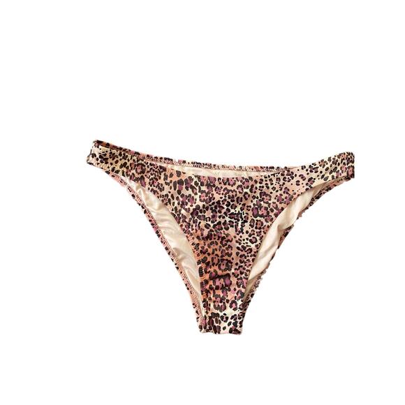 Shade & Shore 2 PC Bikini Animal Print Size Small Brown Pink Halter Swimwear - Picture 10 of 12